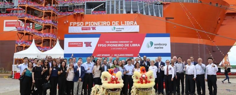 O FPSO Pioneiro de Libra foi batizado em Singapura em 2 de dezembro